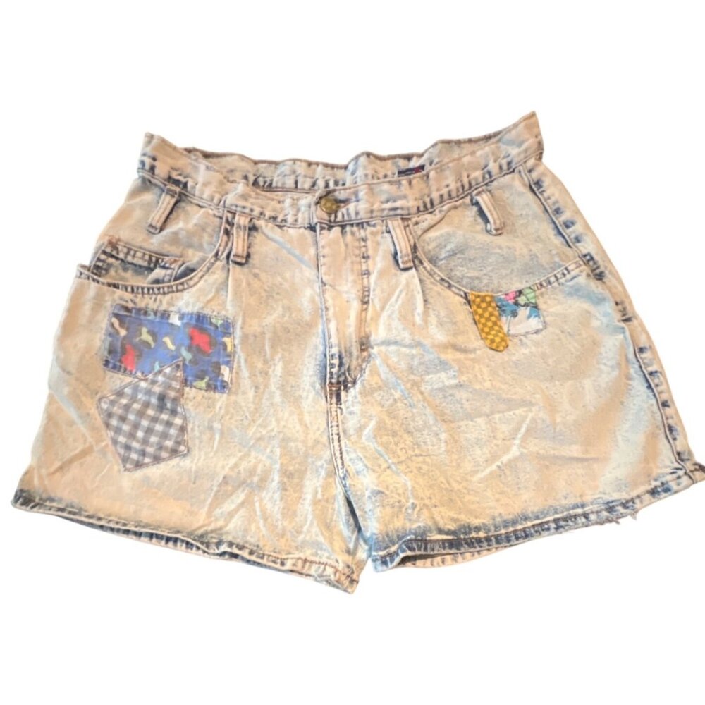 Vintage Zena Womens‎ Acid Wash Denim Patchwork Shorts Size 13 Made In USA